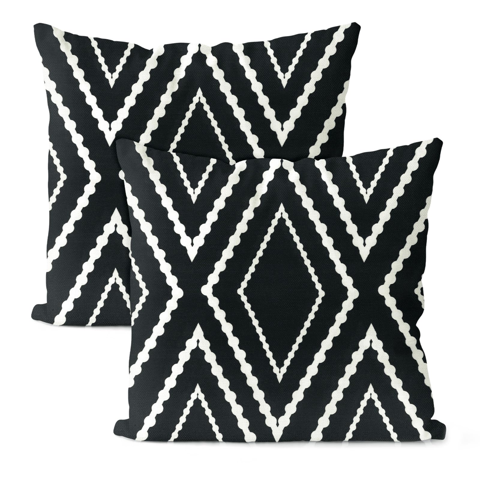 M METERXITY 2-Pack Outdoor Waterproof Throw Pillow Cover, 20x20 Inch Linen Boho Geometric Decorative Cushion Cover for Patio/Balcony, Water Resistant Pillow Case [Black with White Stripe]
