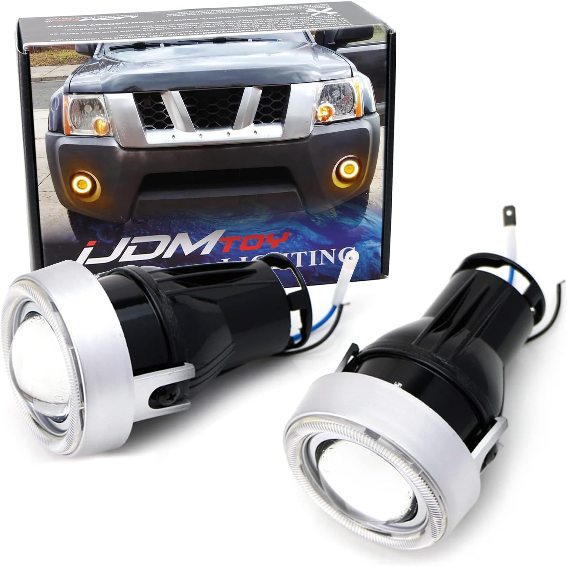 iJDMTOY 3-Inch Projector Fog Light Kit w/ 40-SMD Amber Yellow LED Halo Ring Angle Rings, Universal Fit With Car SUV Truck ATV RV, etc