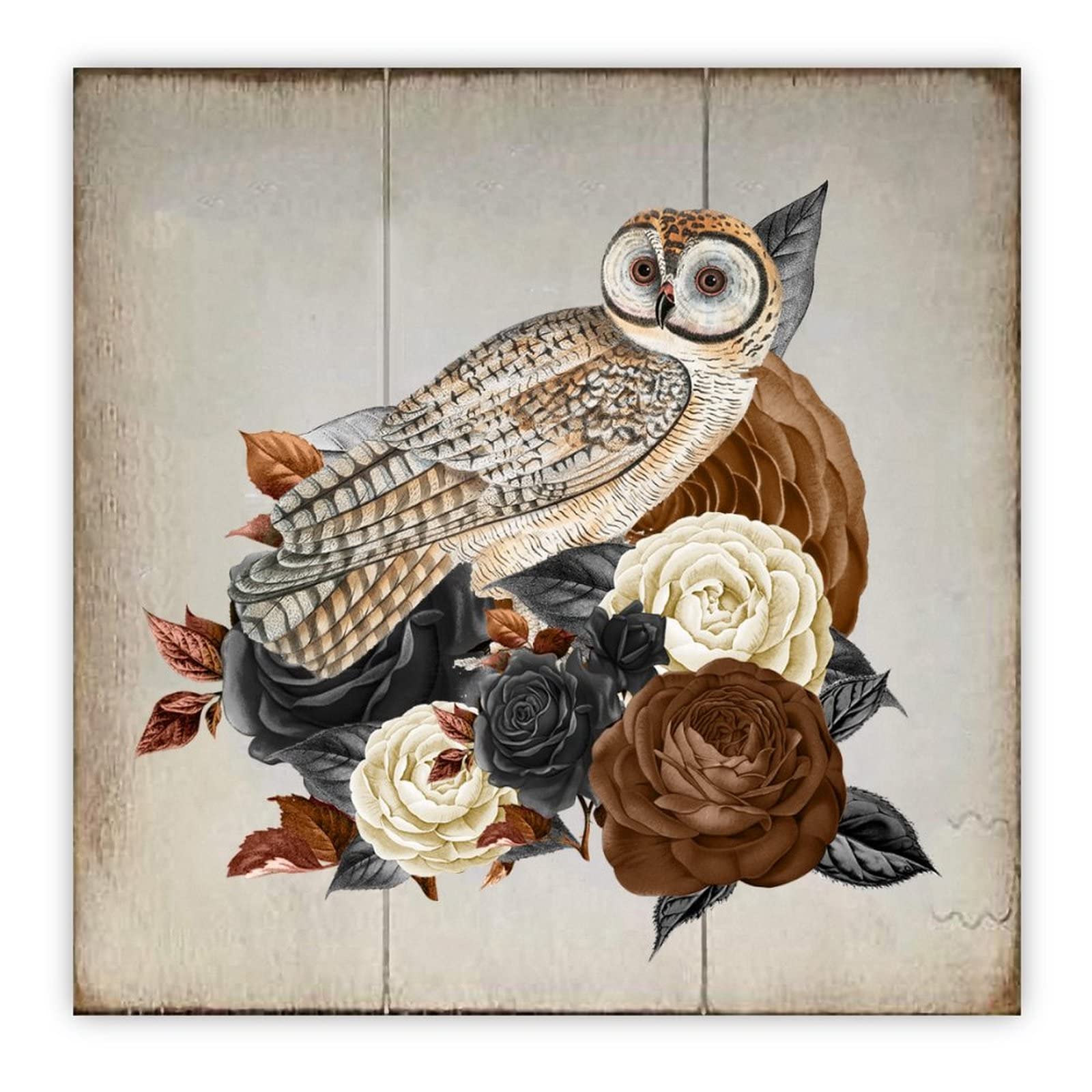 Panneau mural hibou en bois de 40 cm pour salon et decoration de style ferme chic