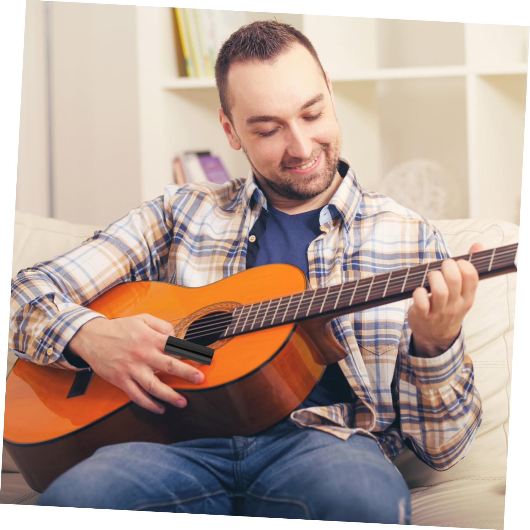 Totority Electric Guitar Slide Stainless Steel Slider Ring for Fingers Practical Bass Slide for Music Players