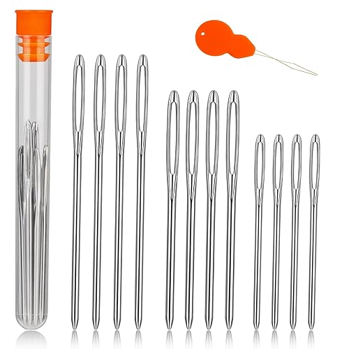 TLKKUE 12 Pcs/3 Sizes Large-Eye Blunt Needles, Steel Yarn Needle