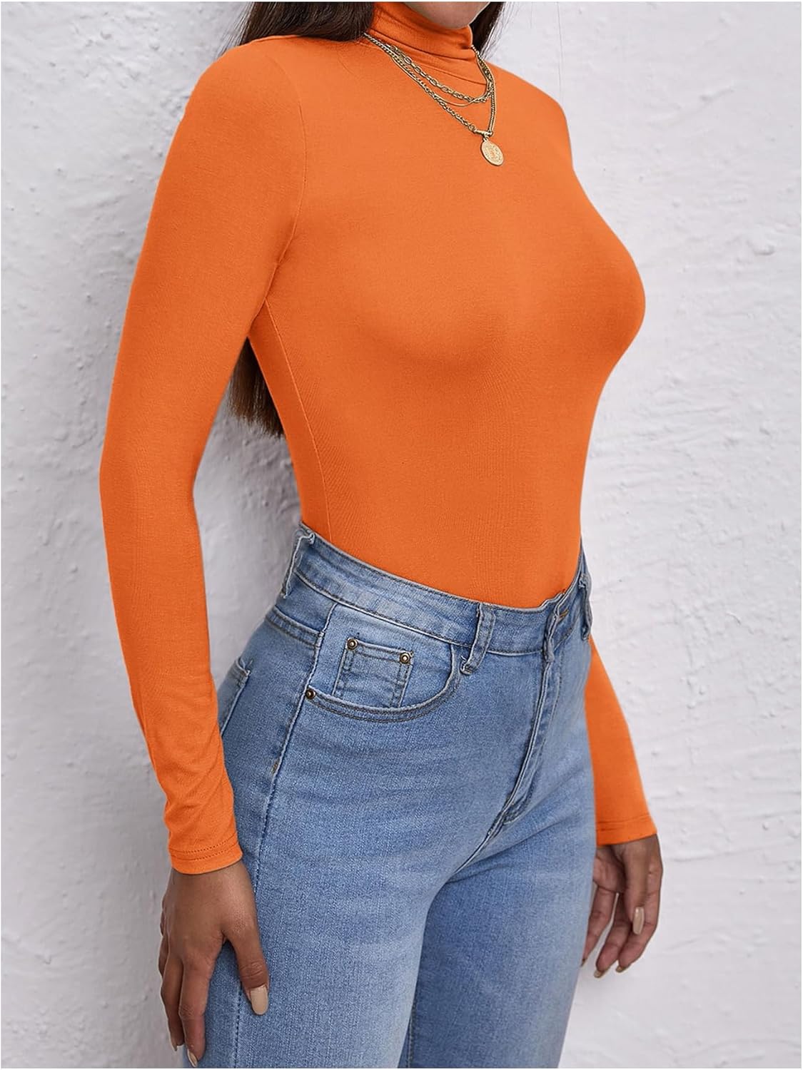 WDIRARA Women's Turtleneck T-Shirts Stretchy Top Tees - Image 3