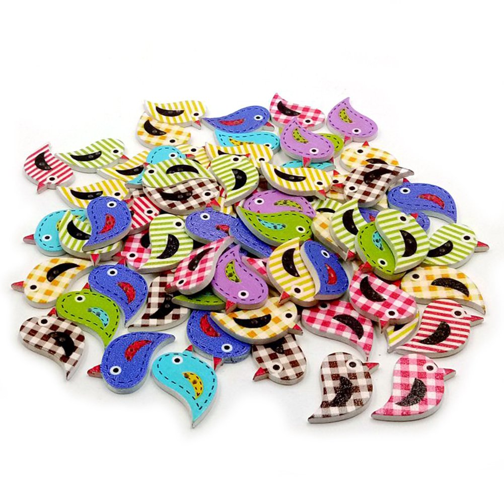 Gemini_mall Bird Gemini_mall® 100Pcs Assorted Shape 2 Holes Wooden Buttons Sewing Craft Scrapbooking Diy (Bird)