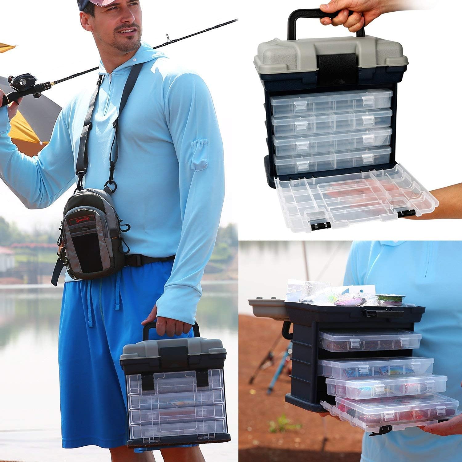 Fishing Tackle Box Portable 4 Layers Fishing Box Sea Boat Fishing Accessory Box Case with Handle Utility Box 26x26x15cm