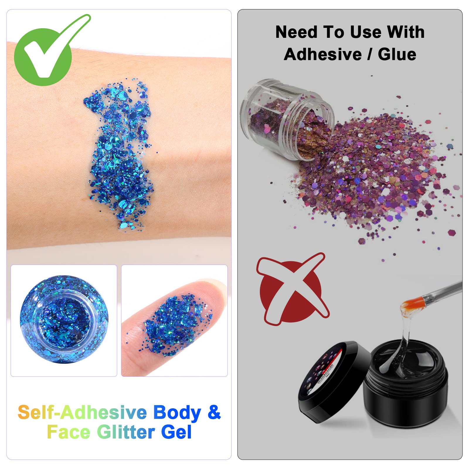 URAQT Mermaid Sequins Glitter Gel, 50ml Holographic Face & Body Gel, Sparkling Festival Party Lotion for Face Body, Eye, Hair - Image 4