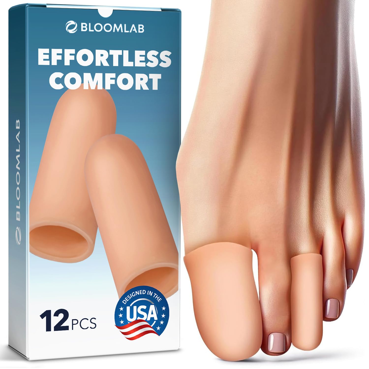 Confezione da 12 protezioni per dita dei piedi da donna e da uomo, 8 piccole e 4 grandi in silicone beige, puntale in gel per fornire sollievo da unghie mancanti/incarnite, duroni, calli, vesciche