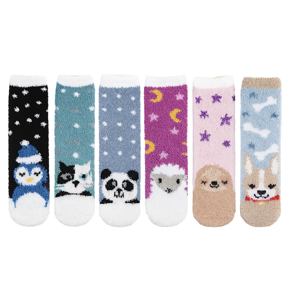 cluze Fuzzy Animal Printed Socks for Women & Girls – Super Soft Warm Cozy Fluffy Winter Socks | Cute Cartoon Character Design | Pack of 2, 4, 6, 10-picture-20
