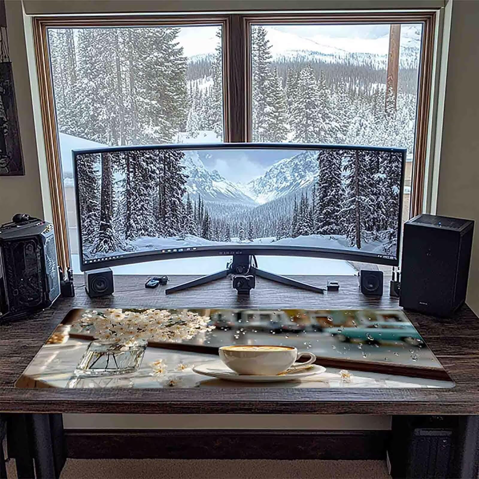 Schreibtischunterlage Blume Mauspad Gaming XXL Mousepad wasserdichte rutschfeste Schreibtisch Unterlage, Mauspad Groß Verbessert Präzision und Geschwindigkeit, Gaming Zubehör (Tasse,90x40cm) 2-u7251