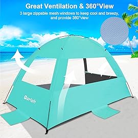 Gorich Beach Tent Sun Shelter for 3/4-5/6-7/8-10 Person with UPF 50 UV Protection, Lightweight & Easy Setup Beach Shade Canopy, Portable Beach Shade Tent Beach Cabana