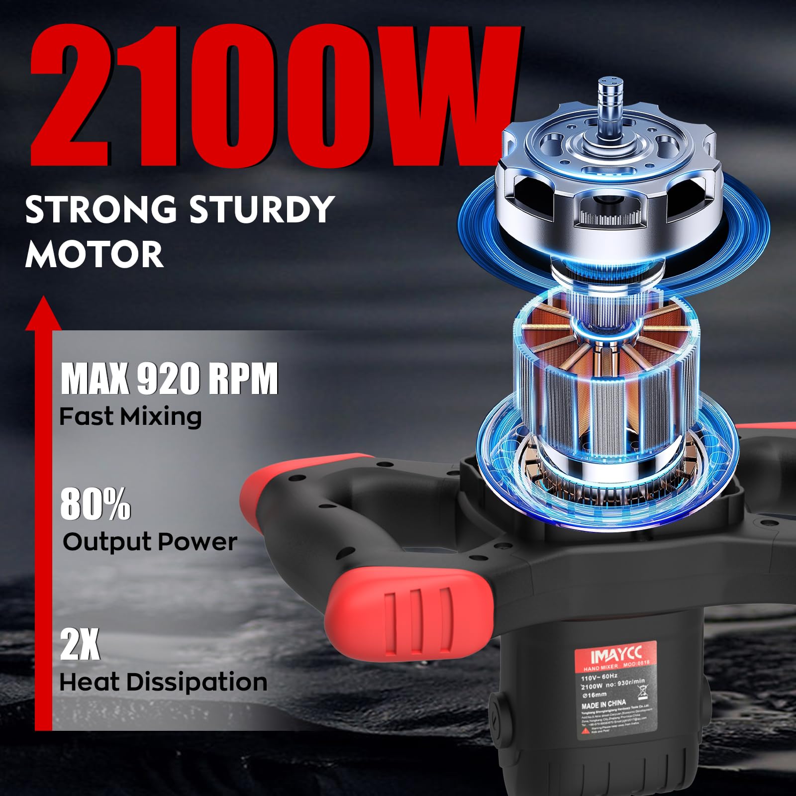 IMAYCC 2100W Malaxeur Mortier Colle Professionnel, Malaxeur Beton 220V, 6 Vitesses, Betonniere Électrique Noir