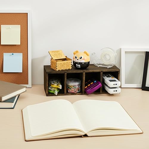 Miniatura 6 de Dicunoy Paquete de 2 portalápices de madera para escritorio, organizador de mesa retro con 4 compartimentos para suministros de arte, bolígrafos,