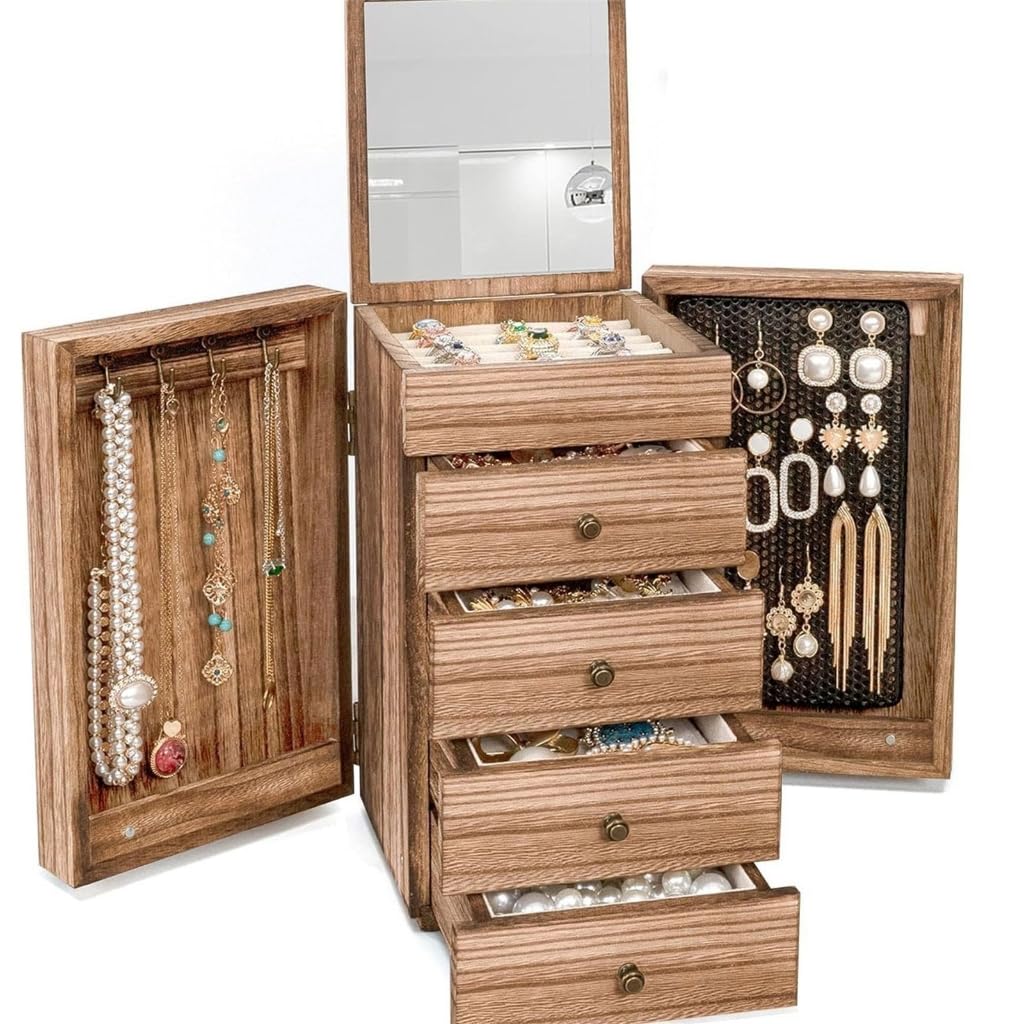 Mehrschichtige Schmuckschatulle mit Fächern, Schmuckhalter für Damen und Mädchen