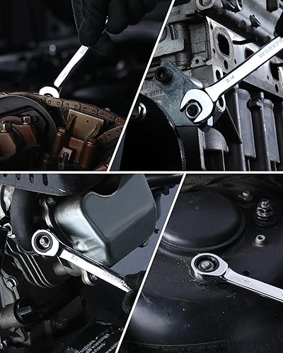 Miniatura 7 de WORKPRO Llave combinada de trinquete de 916 pulgadas SAE, CR-V construida con cromado pulido espejo, diseño de 12 puntos, desplazamiento de 15 grados