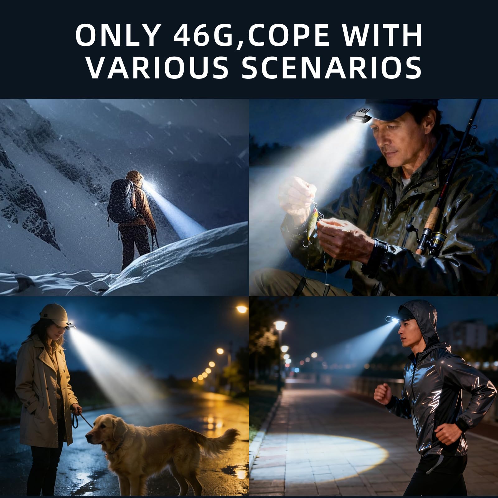Luz LED para casco, recargable con sensor de movimiento, luz frontal con clip COB, linterna frontal con luz roja para pesca, correr, camping, lectura (1000 mAh)
