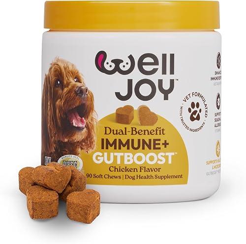 WellJoy Suplemento para perros Immune+ GutBoost  Suplemento de salud para perros  Mejora la respuesta inmune  Formulación GutBoost de doble