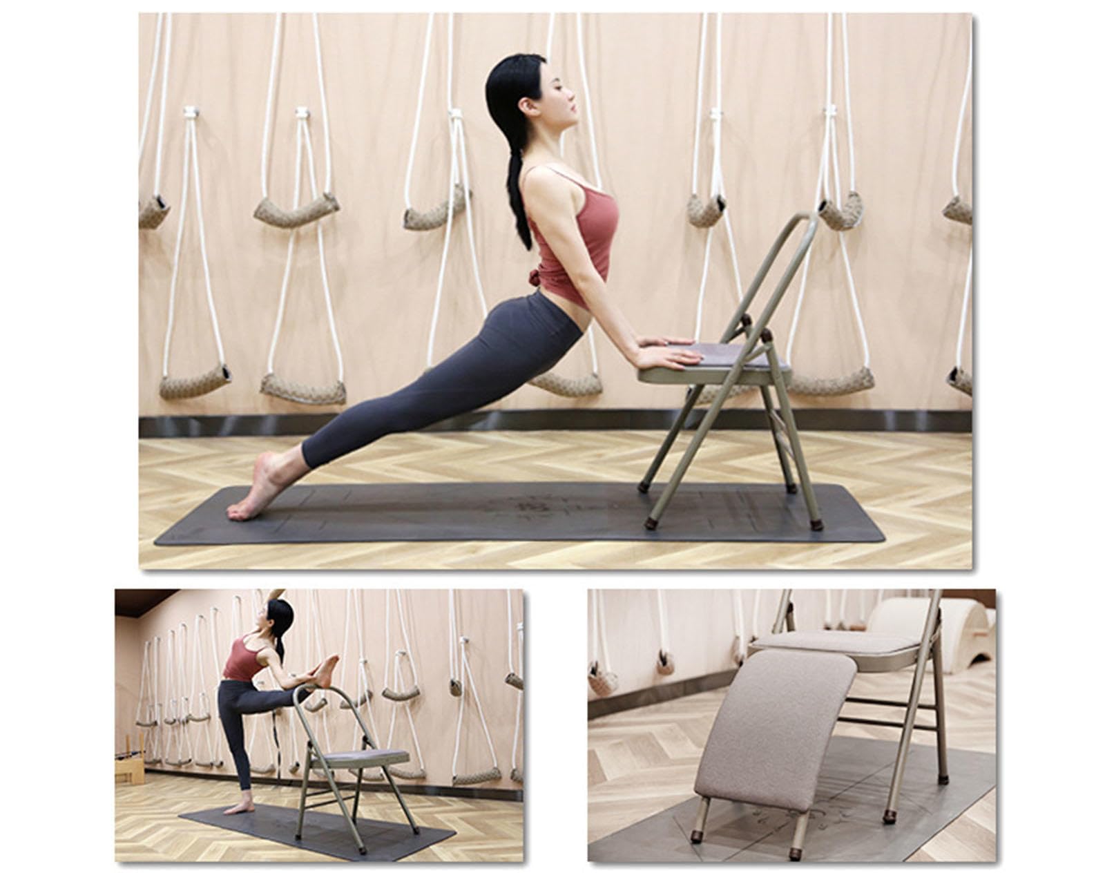 Krzesło Do Jogi Składane Krzesło Bez Pleców - 480lb Metal Back Bender Lounge Inwersyjny Trener Do Stania Na Rękach - Rekwizyty Do Jogi Krzesło Do ćwiczeń Regenerujące,Black