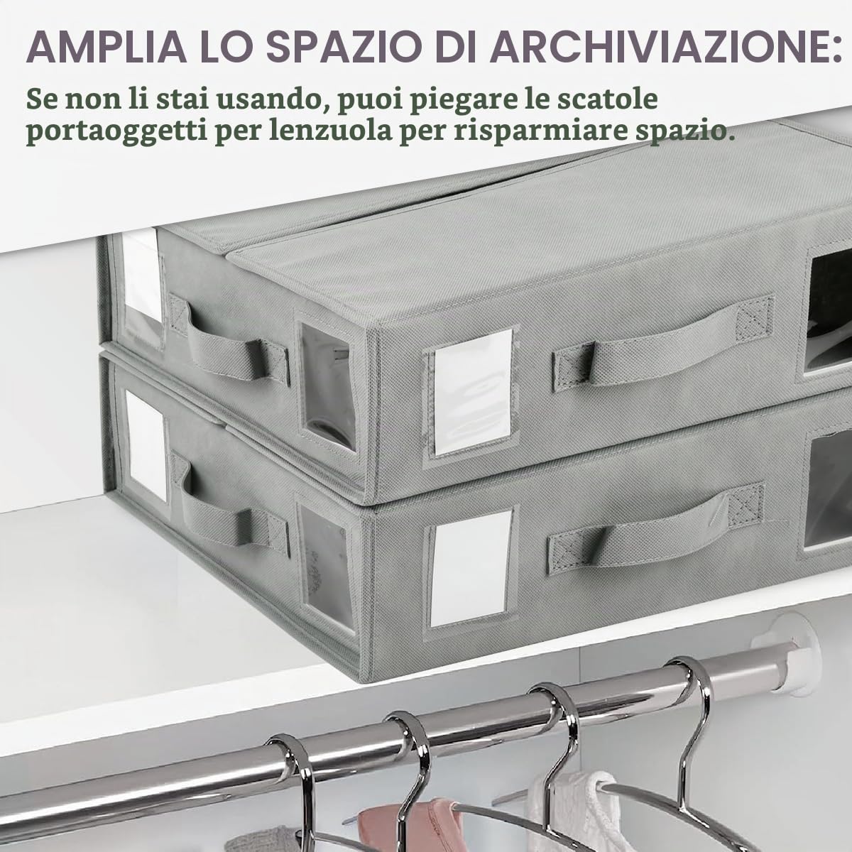 6Pezzi Scatole Sotto Letto Contenitore, Pieghevole Contenitori Sottoletto, Scatole con Finestra Frontale Trasparente & Cerniera, Organizer Sottoletto, per Lenzuola,Copripiumini, Vestiti -Grigio