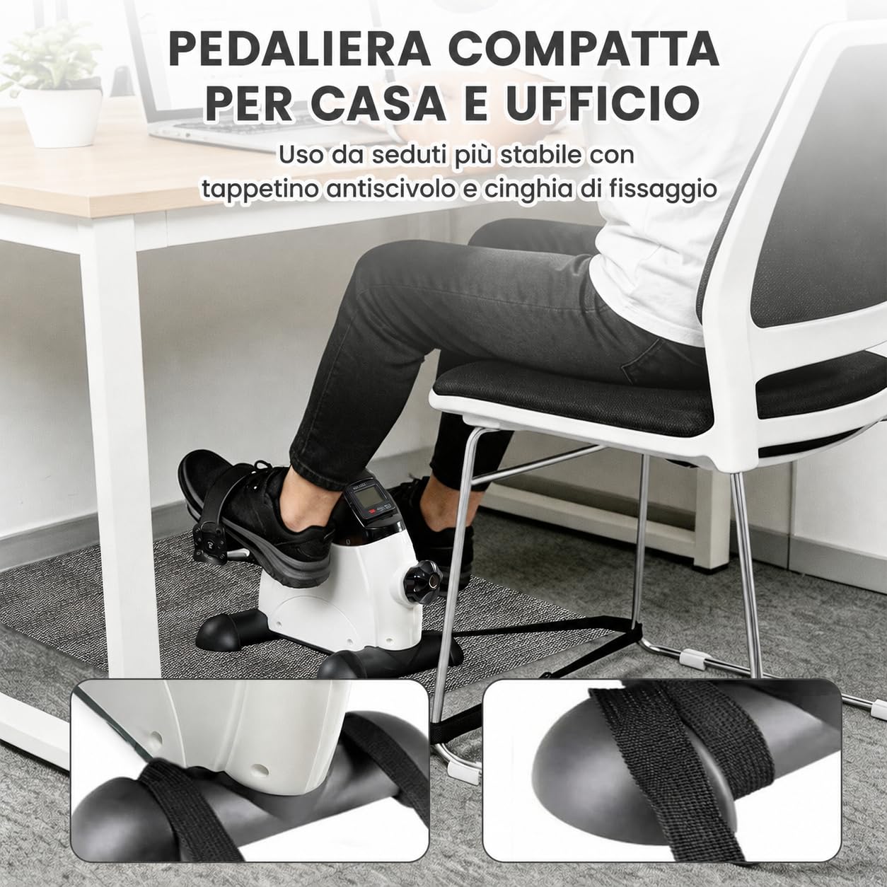Pedaliera per Anziani ed Esercizi Leggeri da Seduti, Mini Cyclette Compatta per Casa e Ufficio, Pedaliera per Braccia e Gambe, Resistenza Regolabile, Pedali Antiscivolo