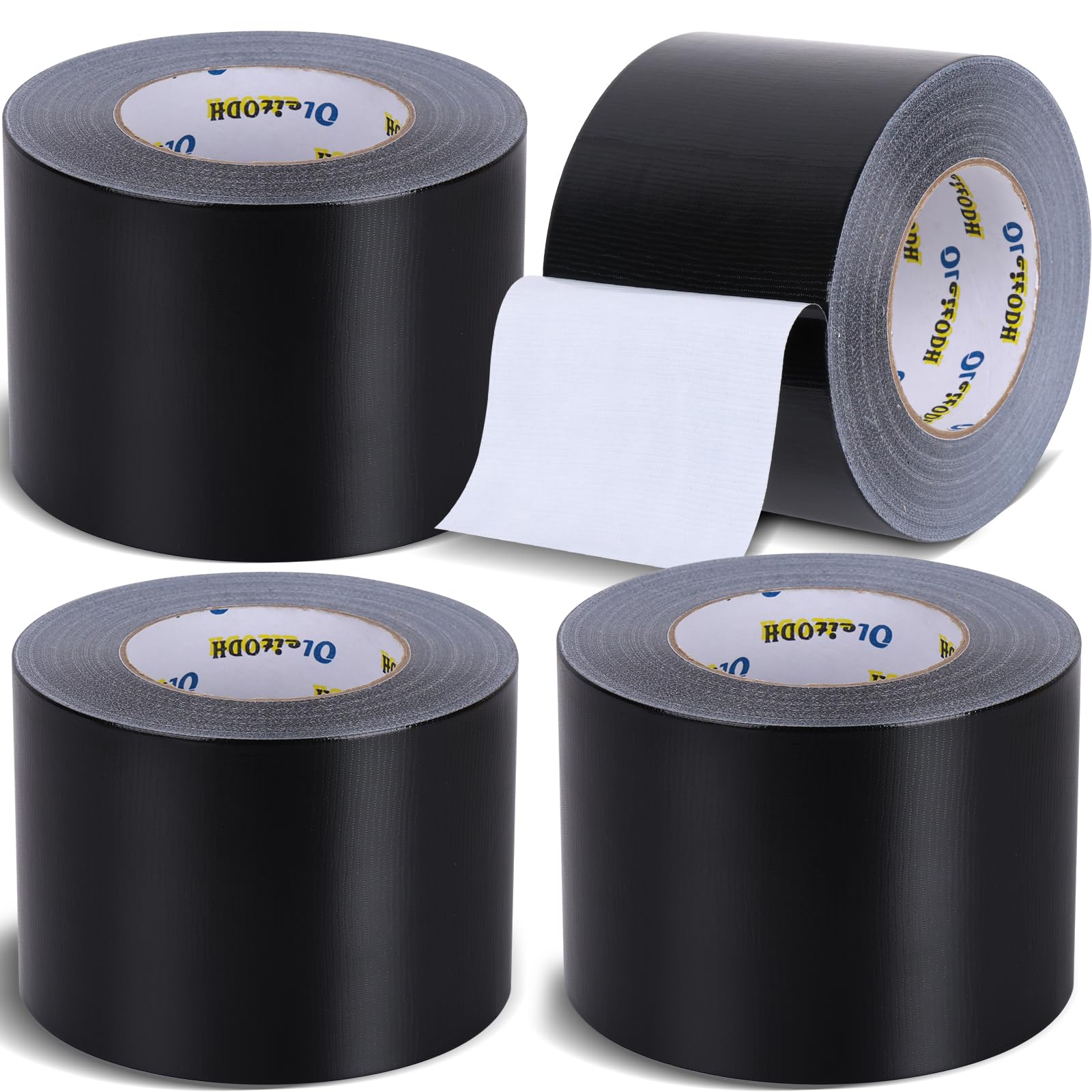 4 Inch Black Duct Tape - 4 Pack Heavy Duty Duct Tape, Totals 220 Yards, 8.3 mil Thickness, Strong, Flexible, No Residue, All-Weather and Tear by Hand
