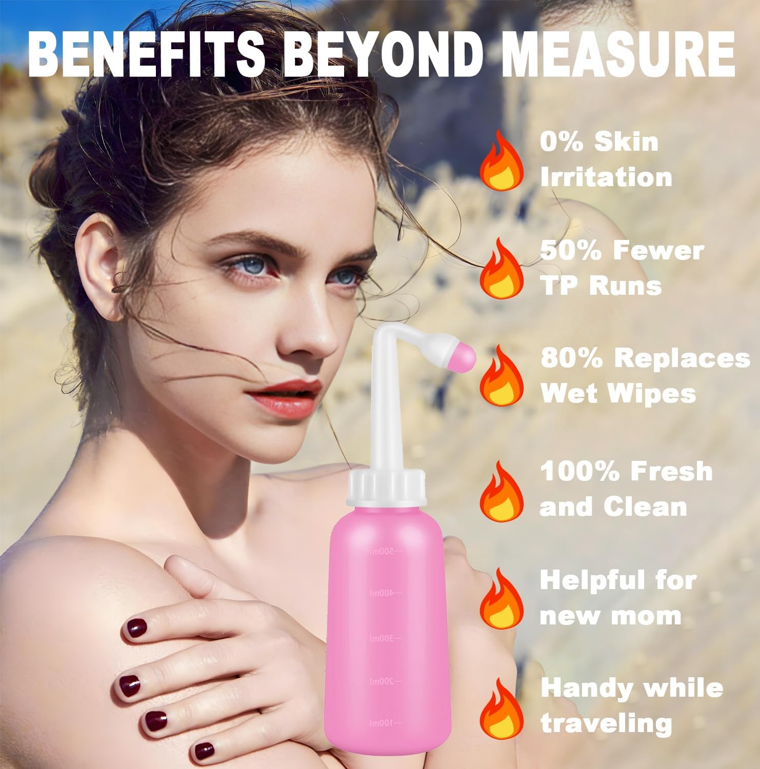 500ml/17oz Internal Cleaning External Cleaning Premium Peri Bottle for Postpartum Care Upside Down Peri Bottle, Portable Bidet for Perineal Recovery and Cleansing Birth Pink