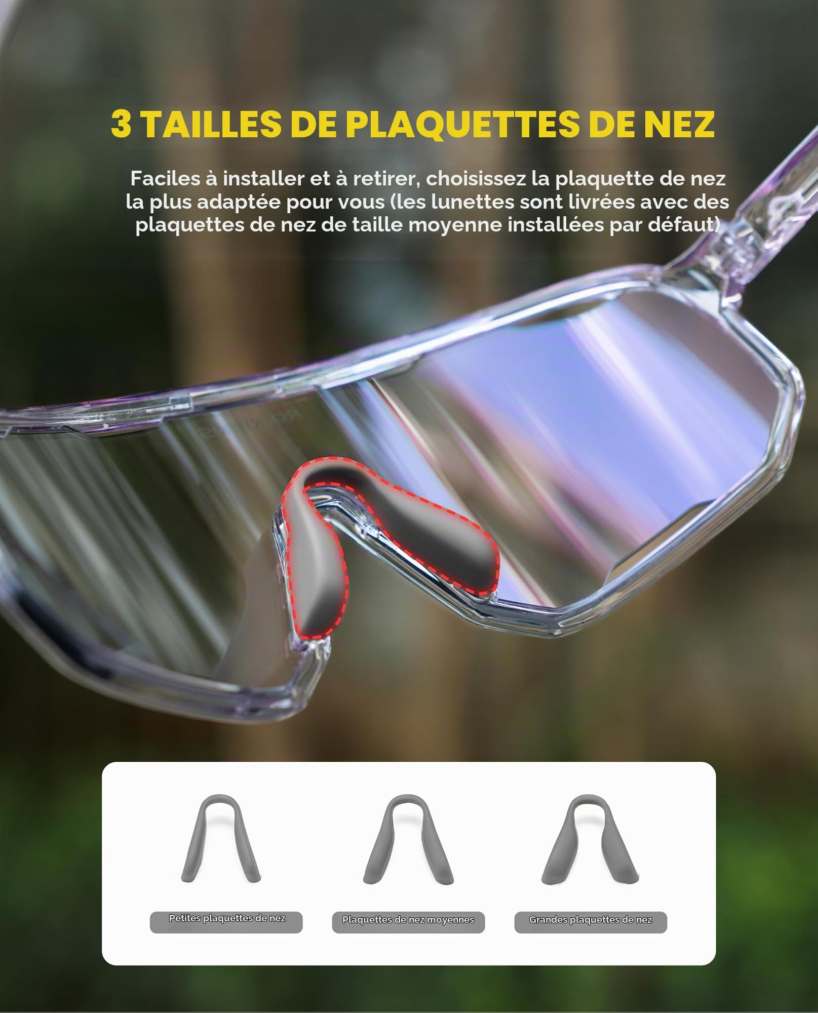 ROCKBROS Lunettes Soleil Polarisées Sport avec 2 Lentilles Remplacement, Cyclisme Lunettes Polarisées Anti-UV400 Plaquettes de Nez Amovibles Unisexe Vélo VTT Course Golf Sports de Plein Air