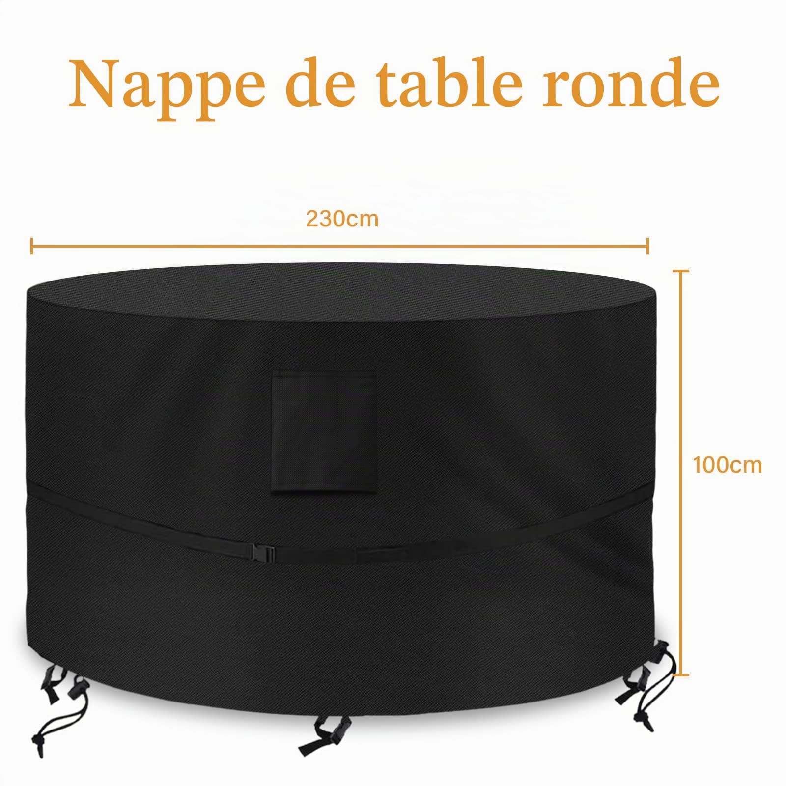 Ø230x100cmHousse de Protection Table Ronde de Jardin, Tissu Oxford 520D