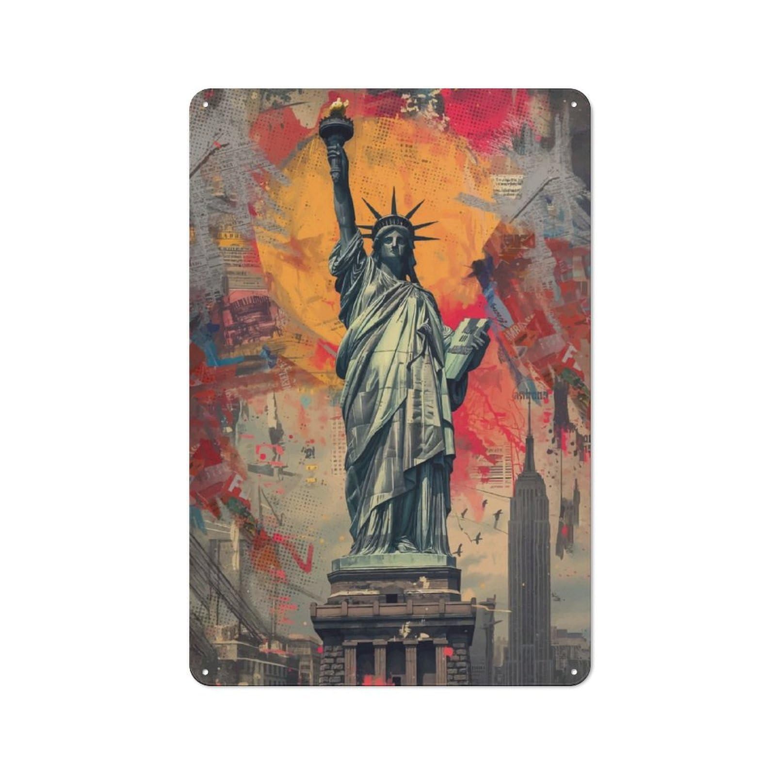Junmoney Liberty Metal Wall Sign With Design 30X20cm, Weathered Look Workshop Wall Decor For Garage, Hobby Room, Office Or Man Cave
