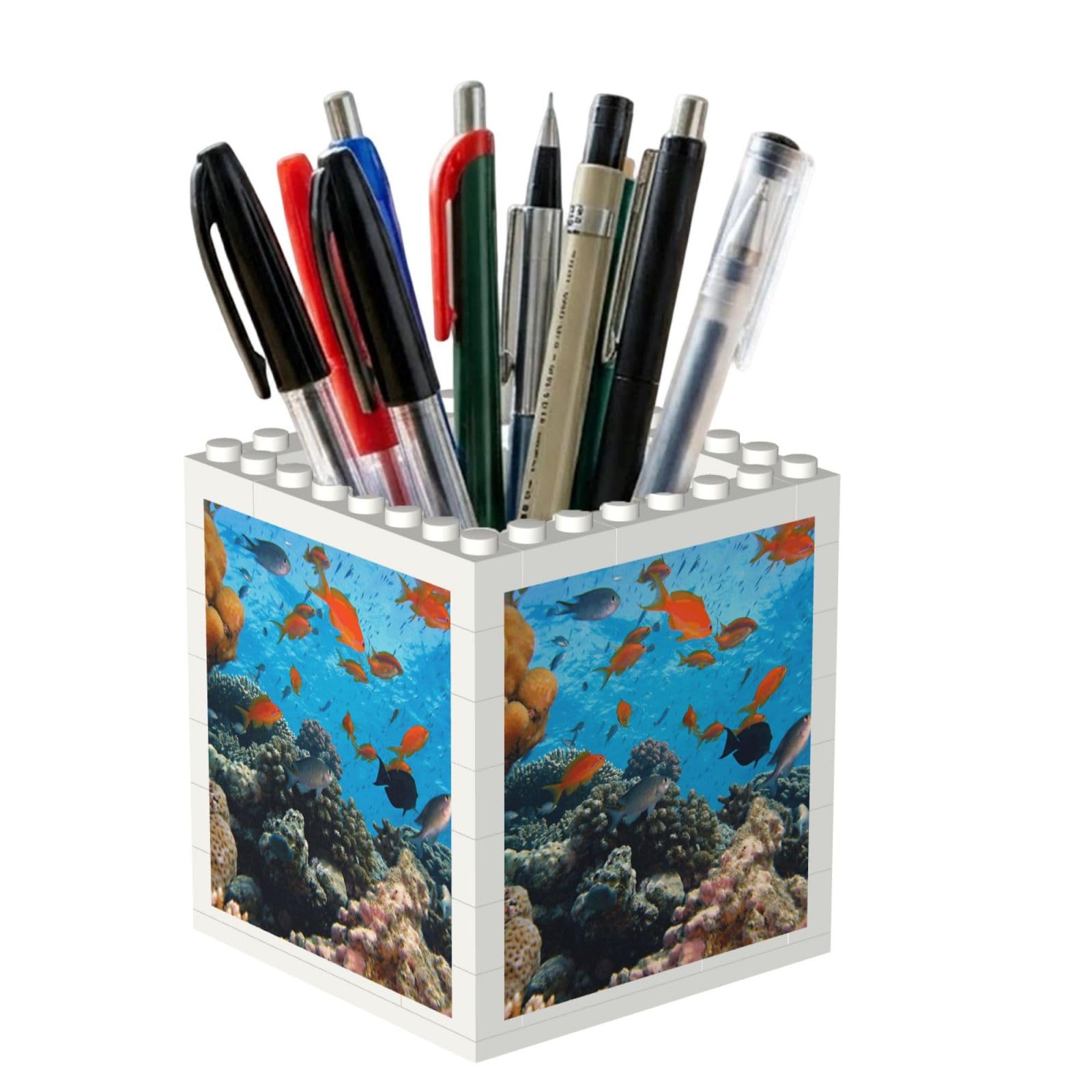 Poadnly Coral And Fish, Pen Pot Pencil Holder for Office Home School, Compact Desk Organiser for Office Stationery