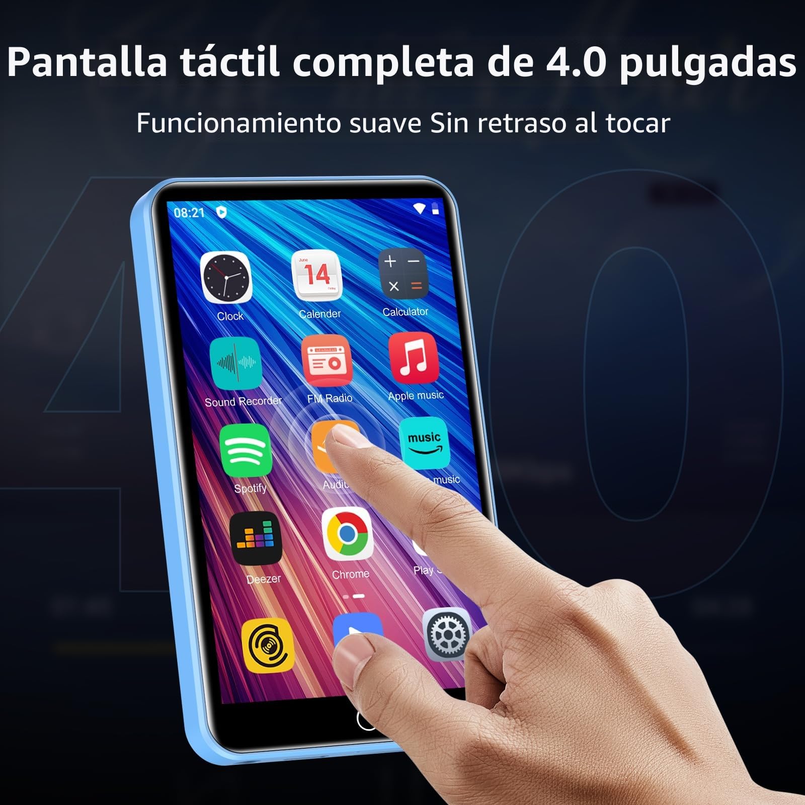 Reproductor MP3 con Spotify, ZAQE 80 GB MP3 Player con Bluetooth y WiFi, Reproductor MP3 con música de Amazon, Audible, Deezer, Pantalla táctil de 4 Pulgadas, Reproductor MP4 para niños (Azul)