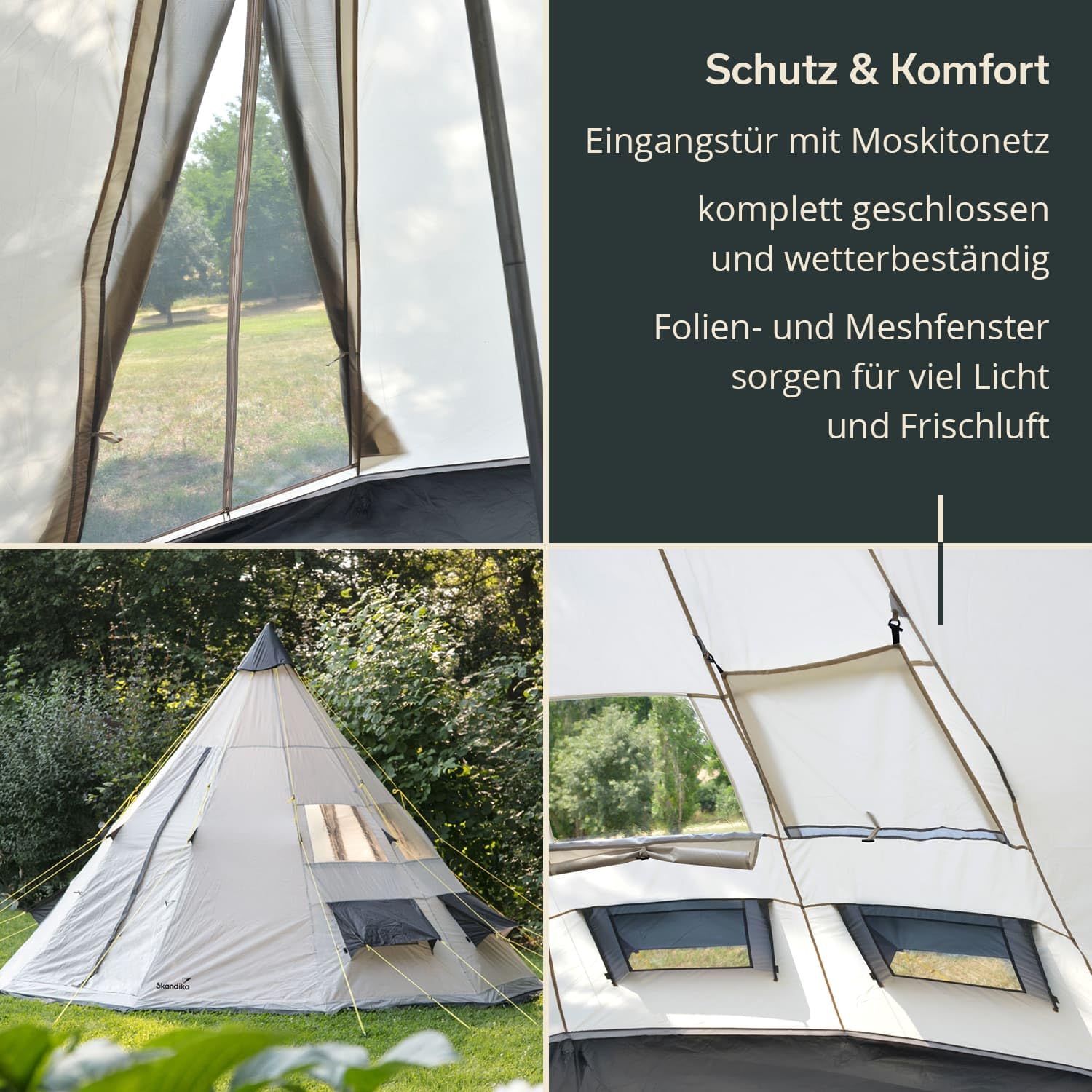 Skandika Tipi Goathi 6/10 Personen Zelt Outdoor | Campingzelt, wasserfest, eingenähter Zeltboden, Moskitonetz, über 2,5 m Stehhöhe, 3000 mm Wassersäule | Festivalzelt, Glamping