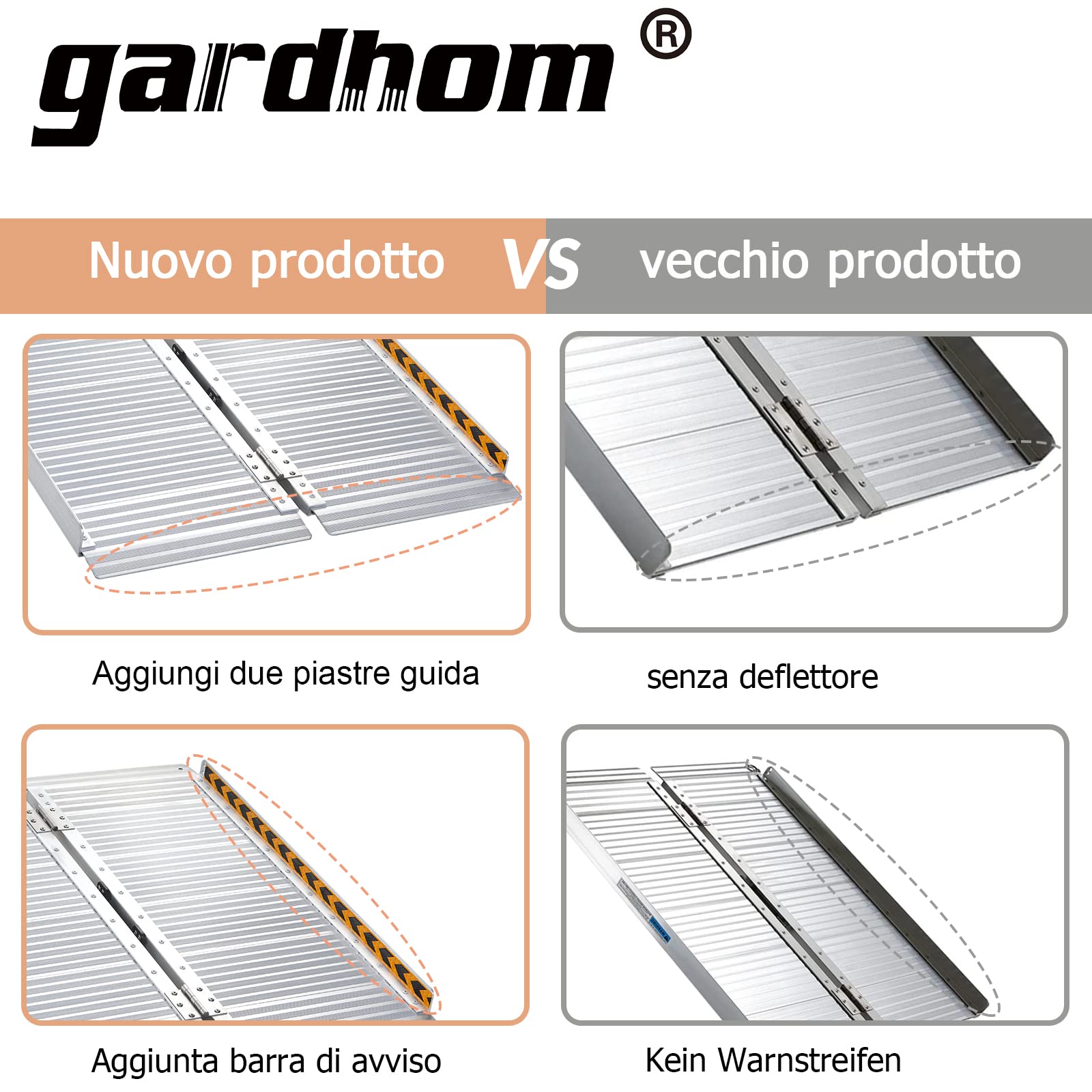 Rampa per Sedie a Rotelle, gardhom 92cm Sedia a Rotelle Pieghevole Capacità di Carico 362kg Rampe di Carico in Alluminio Rampa Disabili per Casa Gradini Scale