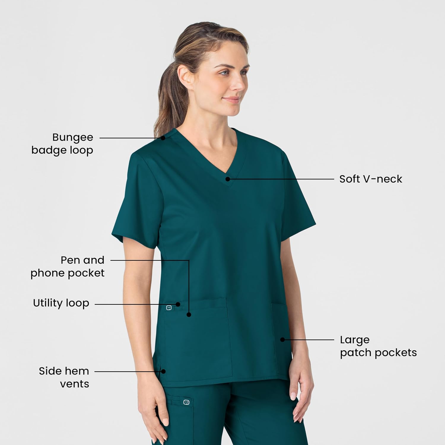Wink WonderWORK Women's V-Neck Scrub Top, Caribbean Blue, 3XL