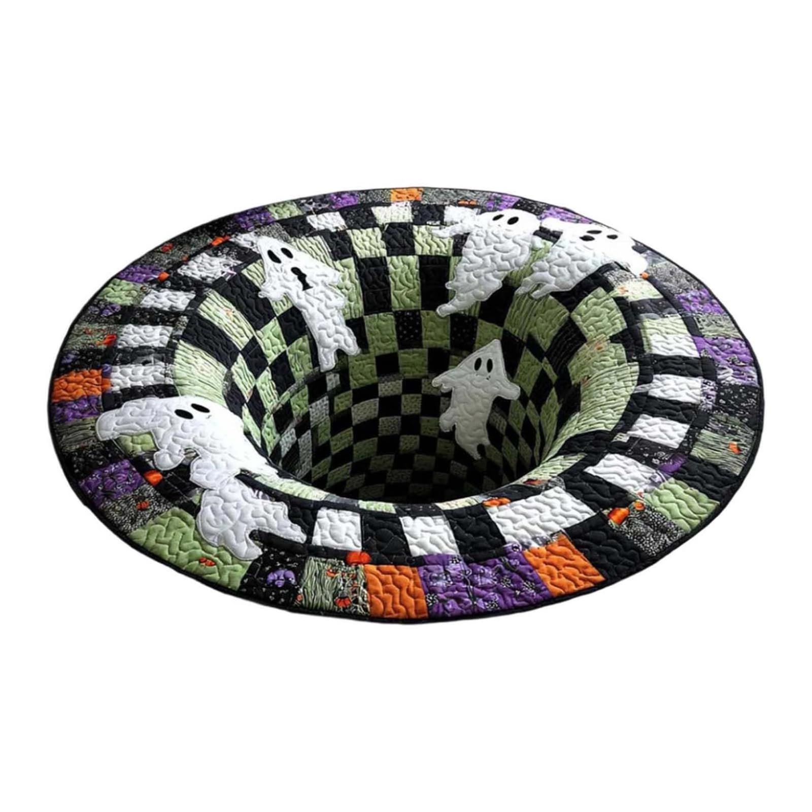 Halloween Rug 3D Skeleton Vortex Quilted Round Halloween Rug 120x120cm Optical Illusion Mat Soft Non Slip Door Mats Indoor Spooky Home Accessories for Living Room Bathroom Bedroom Kitchen Entryway