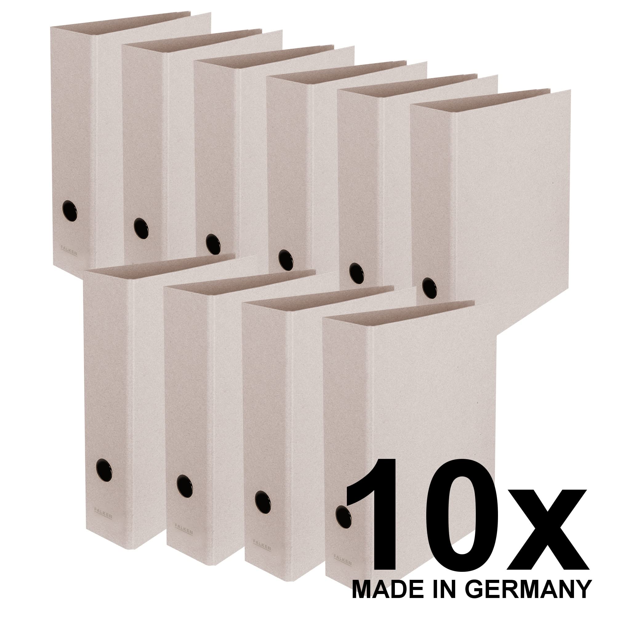 FALKEN 10x Segregator Pure Raw 8 cm szerokości A4 Szary naturalny purystyczny ekologiczny segregator biurowy Wyprodukowano w Niemczech