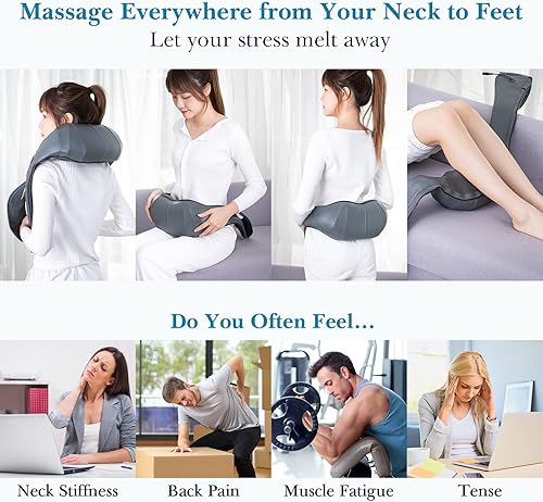 Miniatura 2 de TRIDUCNA Shiatsu Masajeador de cuello, espalda y hombros con calor, almohada eléctrica de masaje de tejido profundo 3D para espalda baja,