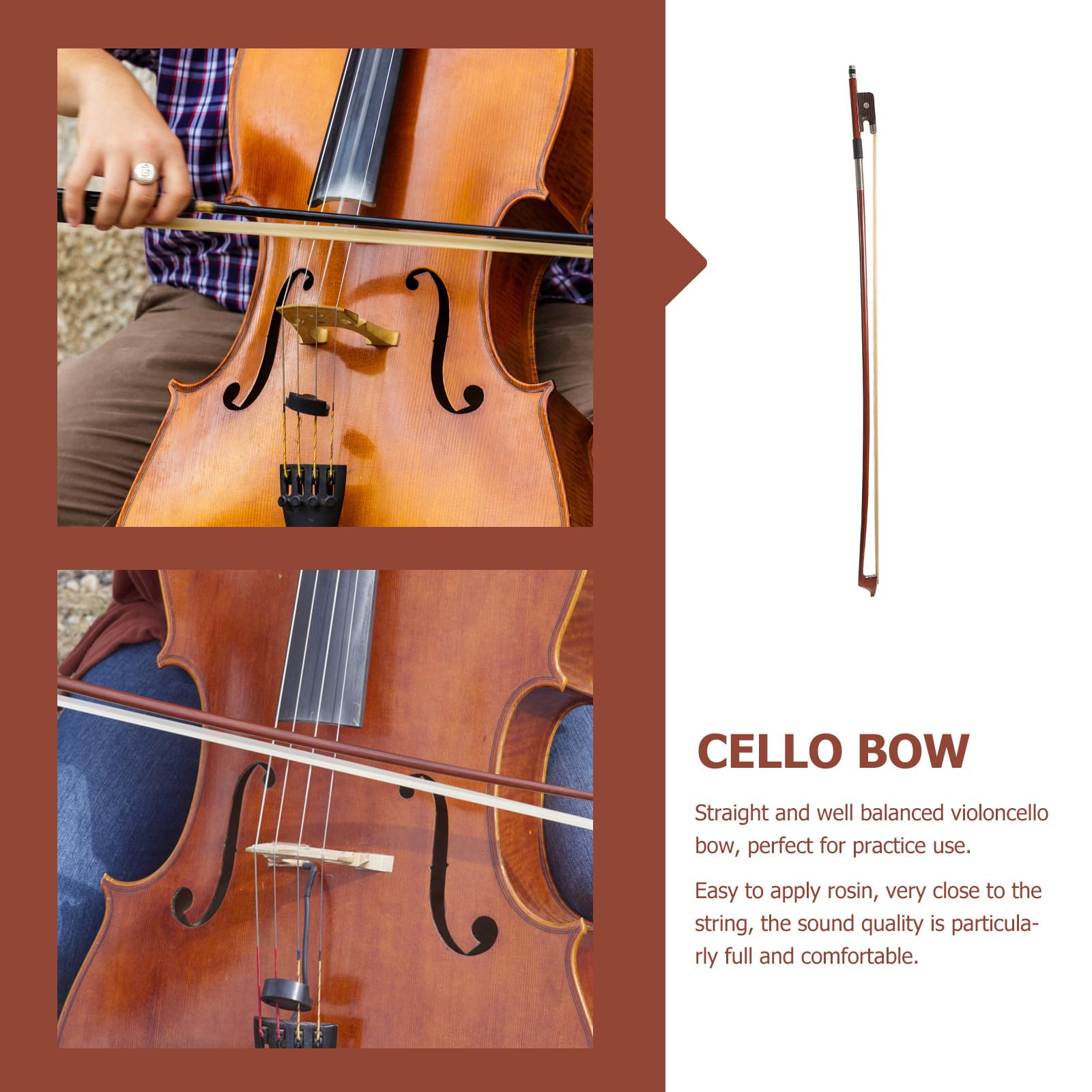 Violonchelo de Madera Brasileña Pelo de Caballo Marrón para Práctica Cómoda y Tono Excelente, Adecuado para Estudiantes Principiantes