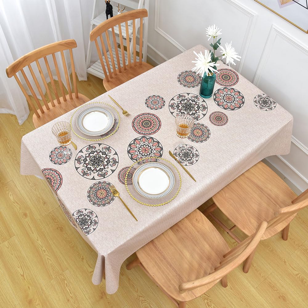 AIRCOWRIE Waterproof Vinyl Tablecloth - Heavy Duty, Oil & Stain Proof PVC Cover For Indoor/Outdoor (Brown, 54x108 Inch)