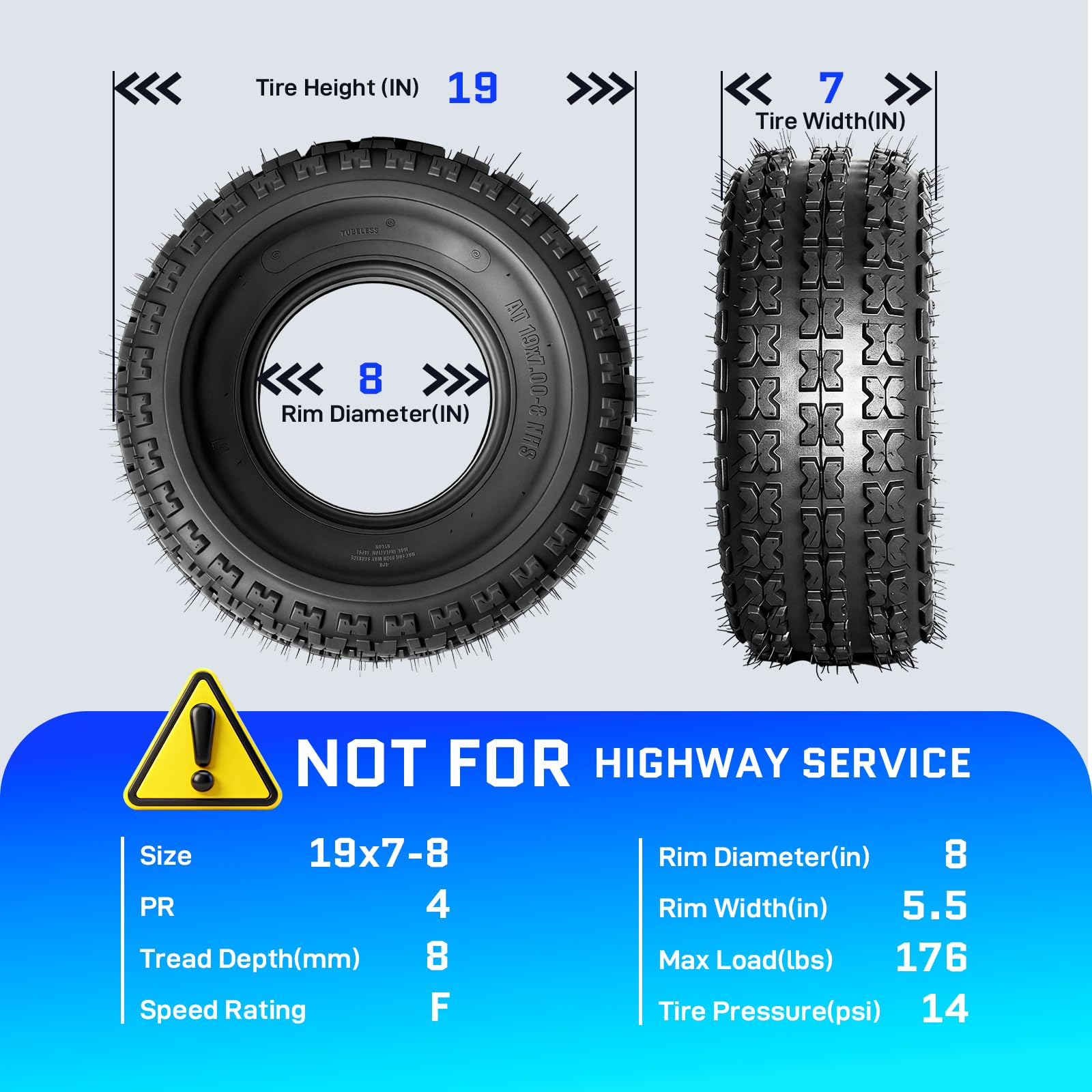 Amazon.com: TRIBLE SIX 19x7-8 Front Trail Tires & 18x9.5-8 Rear