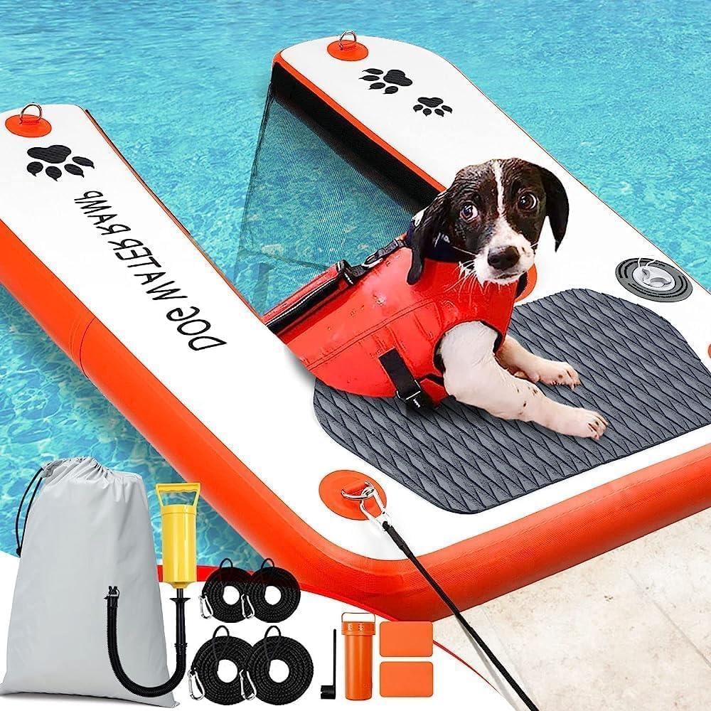 Hundewasserrampe Extra Breite Wasserrampe Pool Leiter, Float Welpen Planke für Pool, Dock & Boot, Haustier Rampe mit Rutschfesten Upgraded Steps, Wasserrampe Leiter für 68kg Hunde Klettern