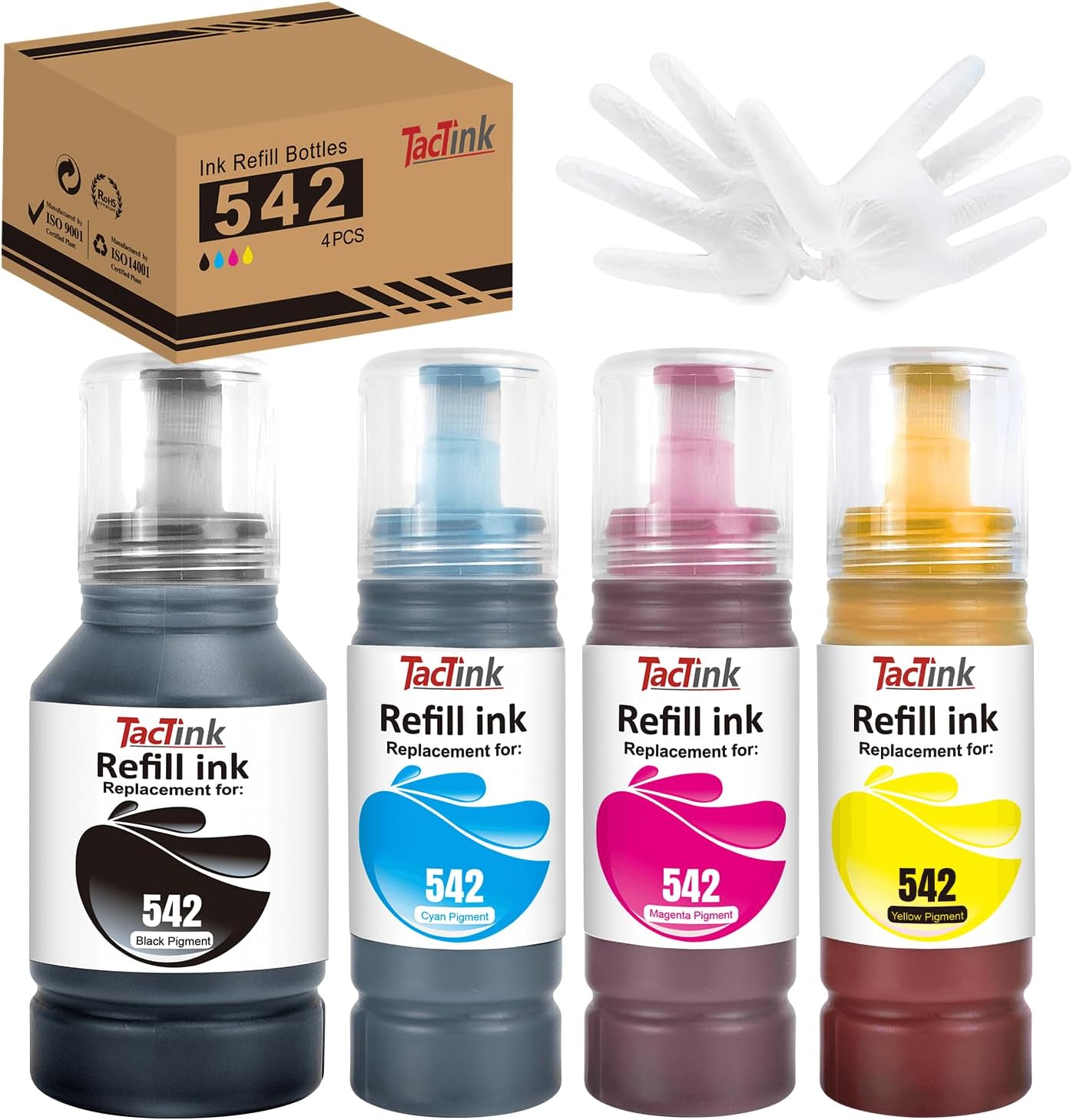 542 Ink Refill Bottles Compatible for 542 Ink to Use with ET 16600 ET-5800 ET-5850 ET-5880 ET-16650 ST-C8000 ST-C8090 (4 Pack, Pigment)