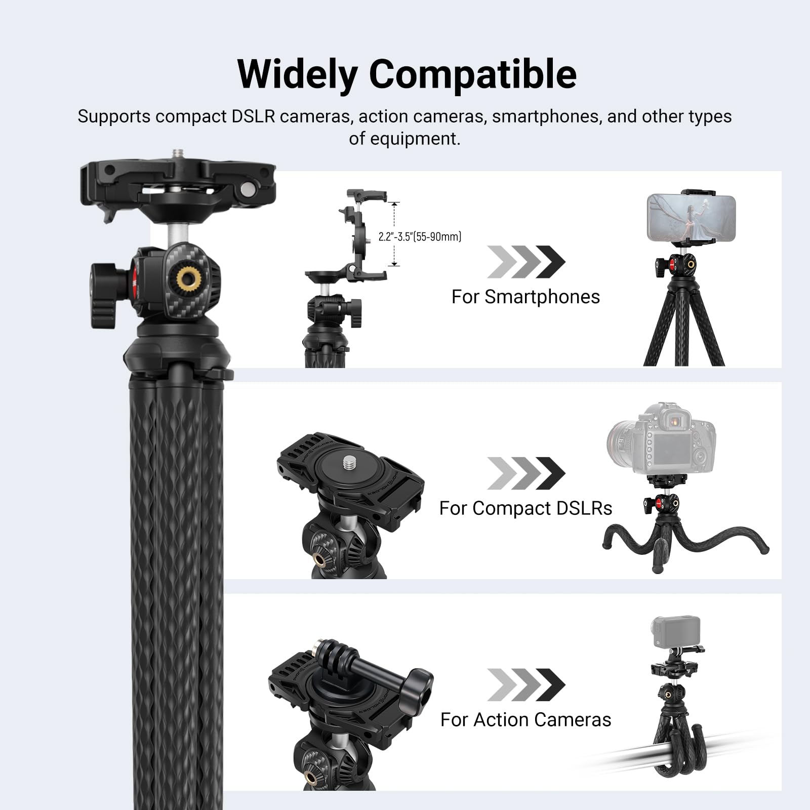 NEEWER Elastyczny statyw do telefonu, mały mini kamera internetowa, stojak na biurko, ukryty uchwyt na telefon komórkowy i adapter do montażu kamery sportowej kompatybilny z iPhone GoPro DJI Insta360