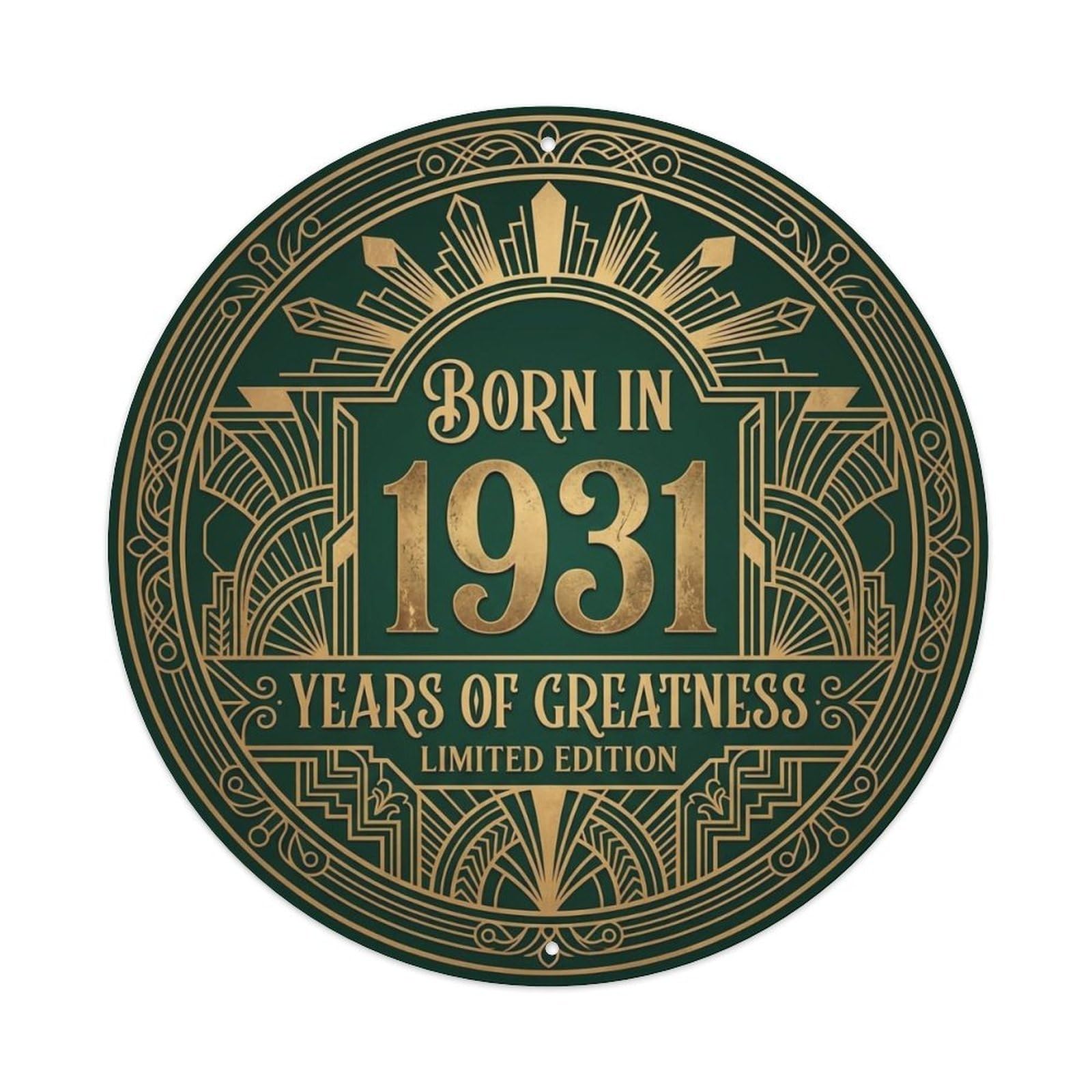 Born In 1931 Years Of Greatness Year-Themed Birthday Gift Metal Tin Sign Plaque Wall Decor for Cafe, Club, Garden Round Metal Poster 8x8Inch