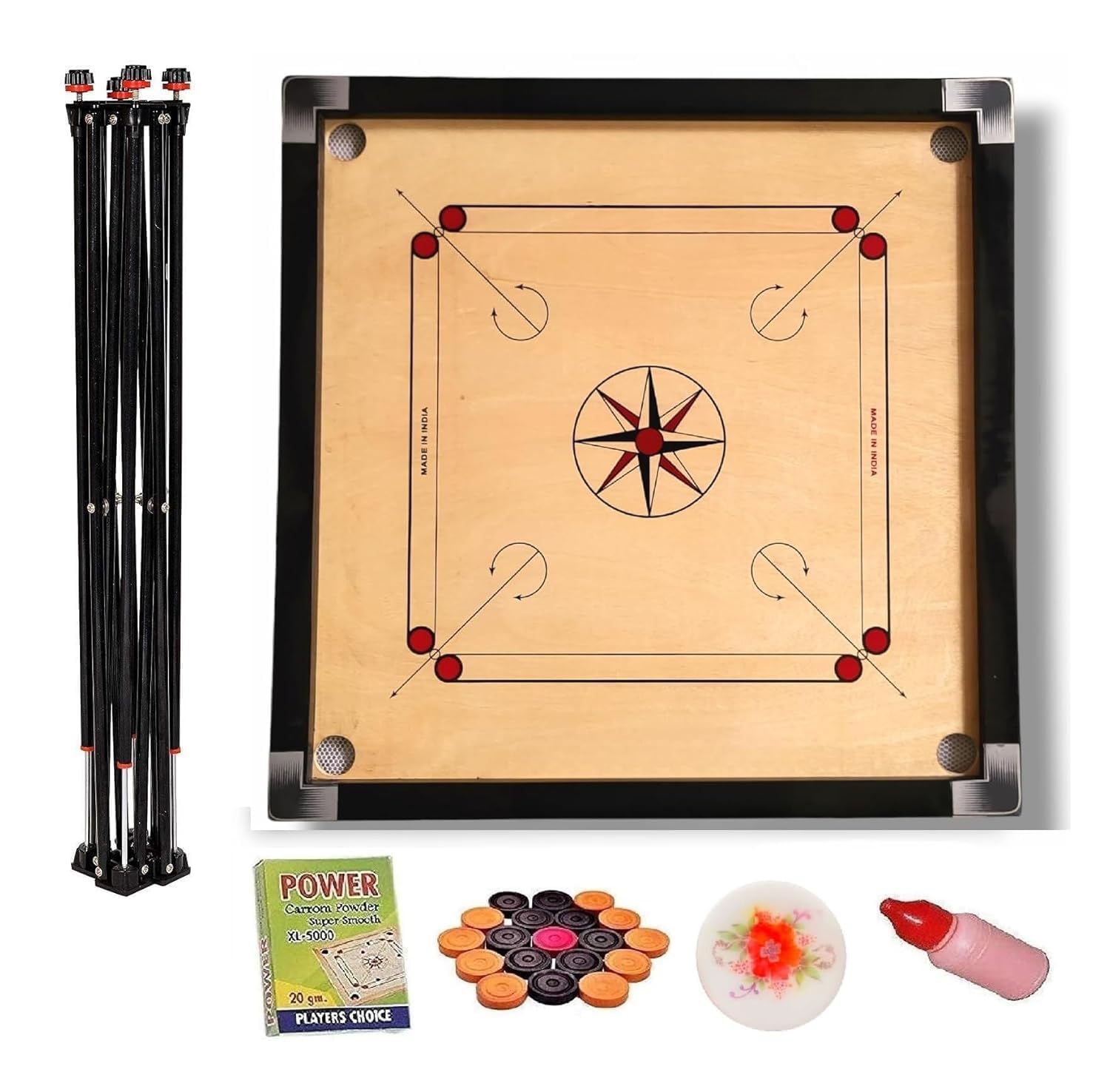 SMT Superior Matte Finish Practice Carrom Board for Serious Professional Practice with Coins Striker and Powder New (32 INCH Carrom with Stand, Beige)