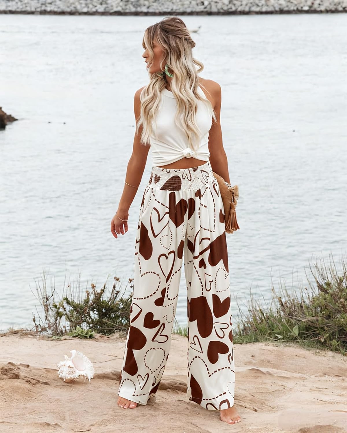 JINTING Wide Leg Pants for Women - Elastic High Waisted Palazzo Pants Flowy Boho Casual Long Lounge Pant Trousers with Pocket - Image 4