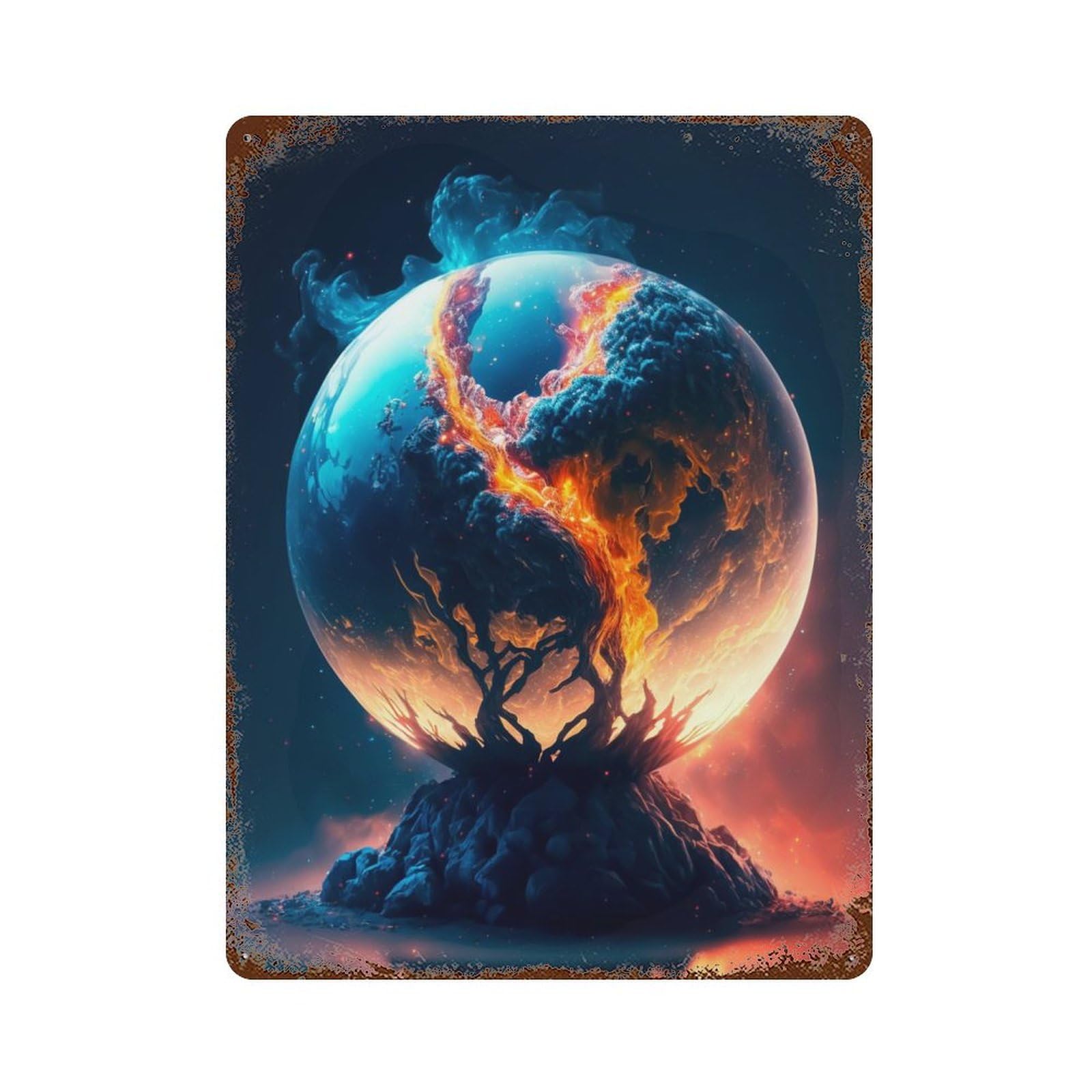 Branches of Life on Fire Rust Effect Tin Sign 15.7"x11.8", Novelty Wall Decor for Garage, Pub Or Kitchen