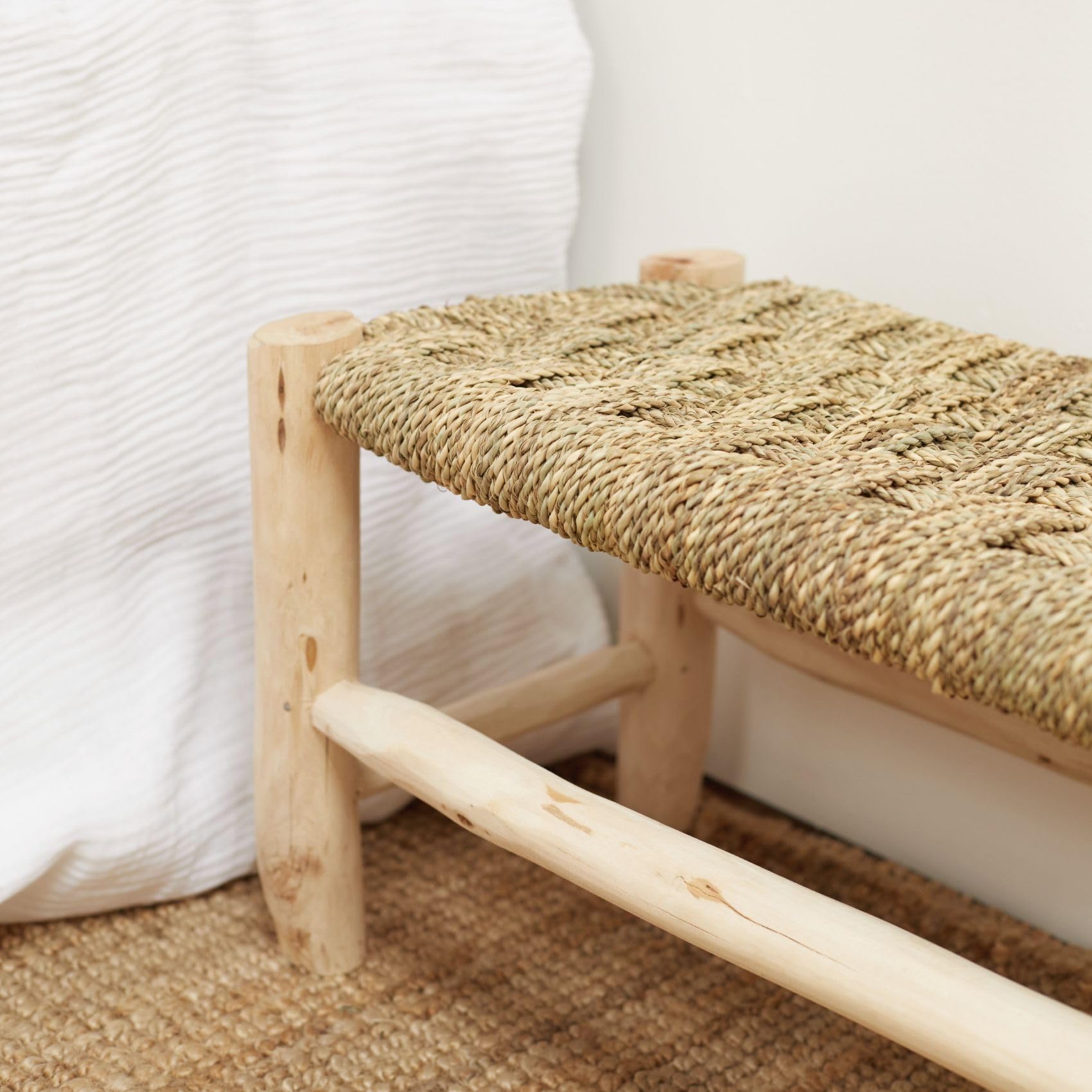 Home Maison - Banc marocain doum tressage Central Bois Naturel 60 x 30 x 30 cm