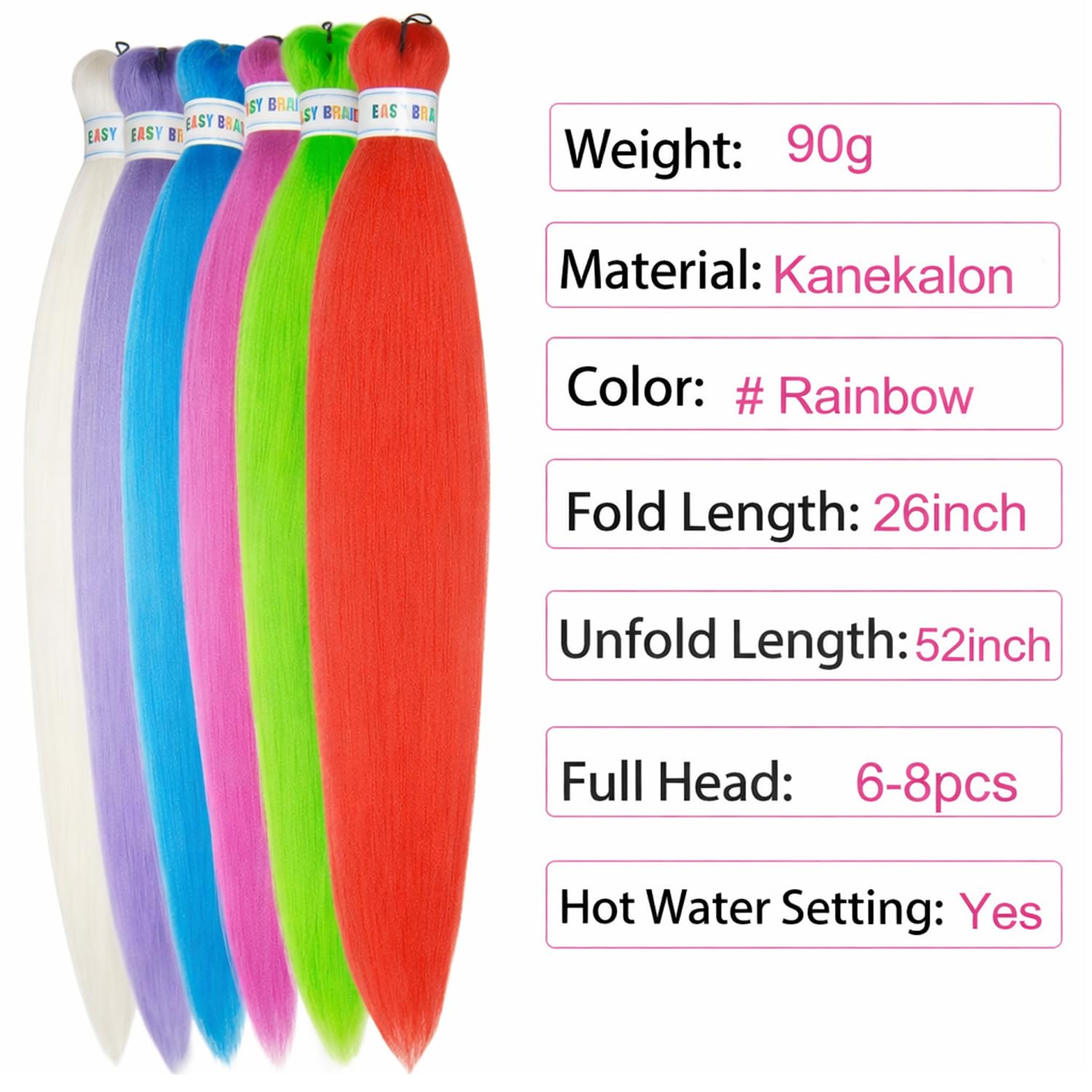 Pre Stretched Braiding Hair 26inch Colored Hair Extensions for Braids 6pcs Knotless Multi Color Braiding Hair Prestretched for Women