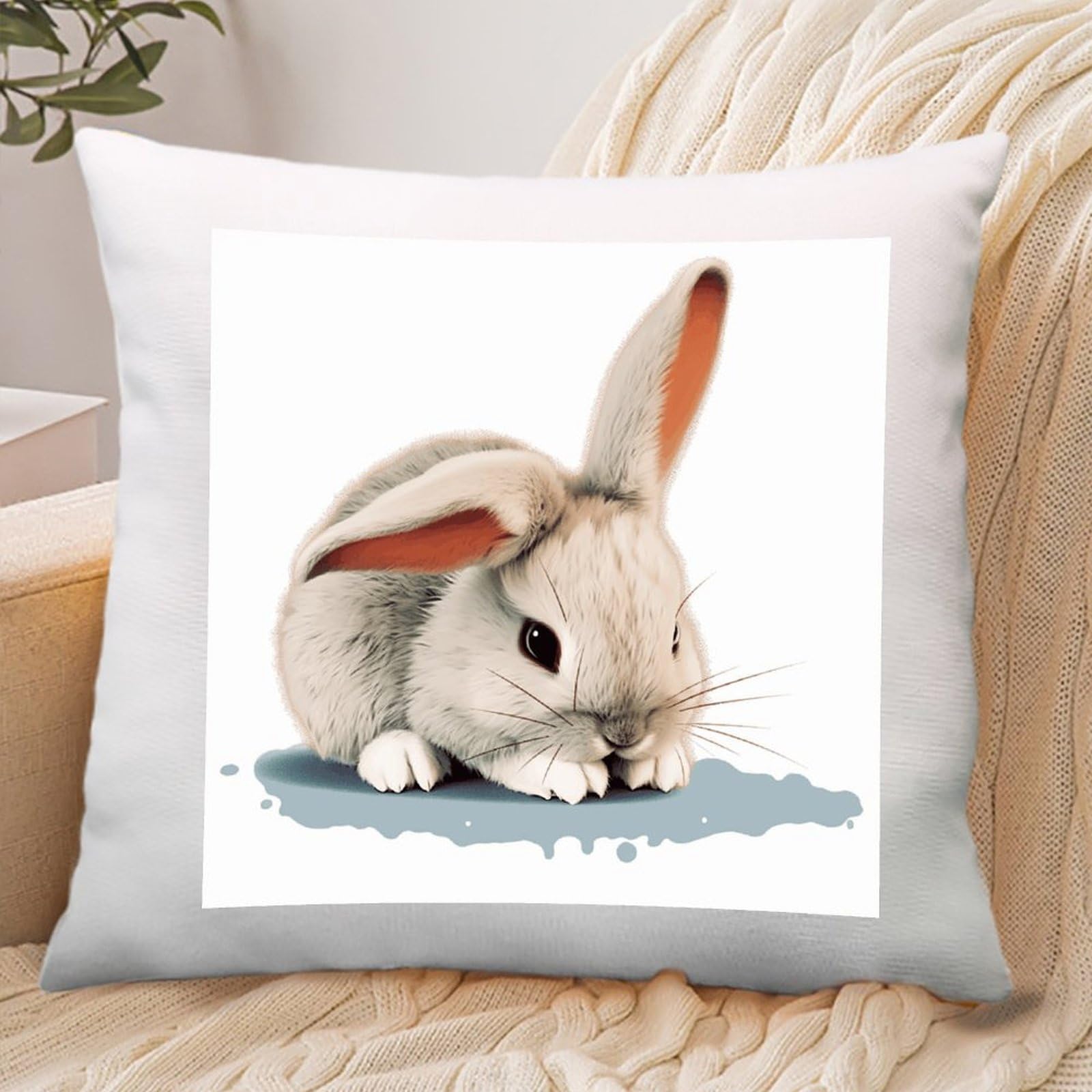 FekiLoot Decorative Cry Rabbit Throw Pillow Covers Soft Square Cushion Case with Zipper Farmhouse Cotton and Linen Pillowcase Luxury Cozy Lumbar Pillow Shells for Sofa Bed Car