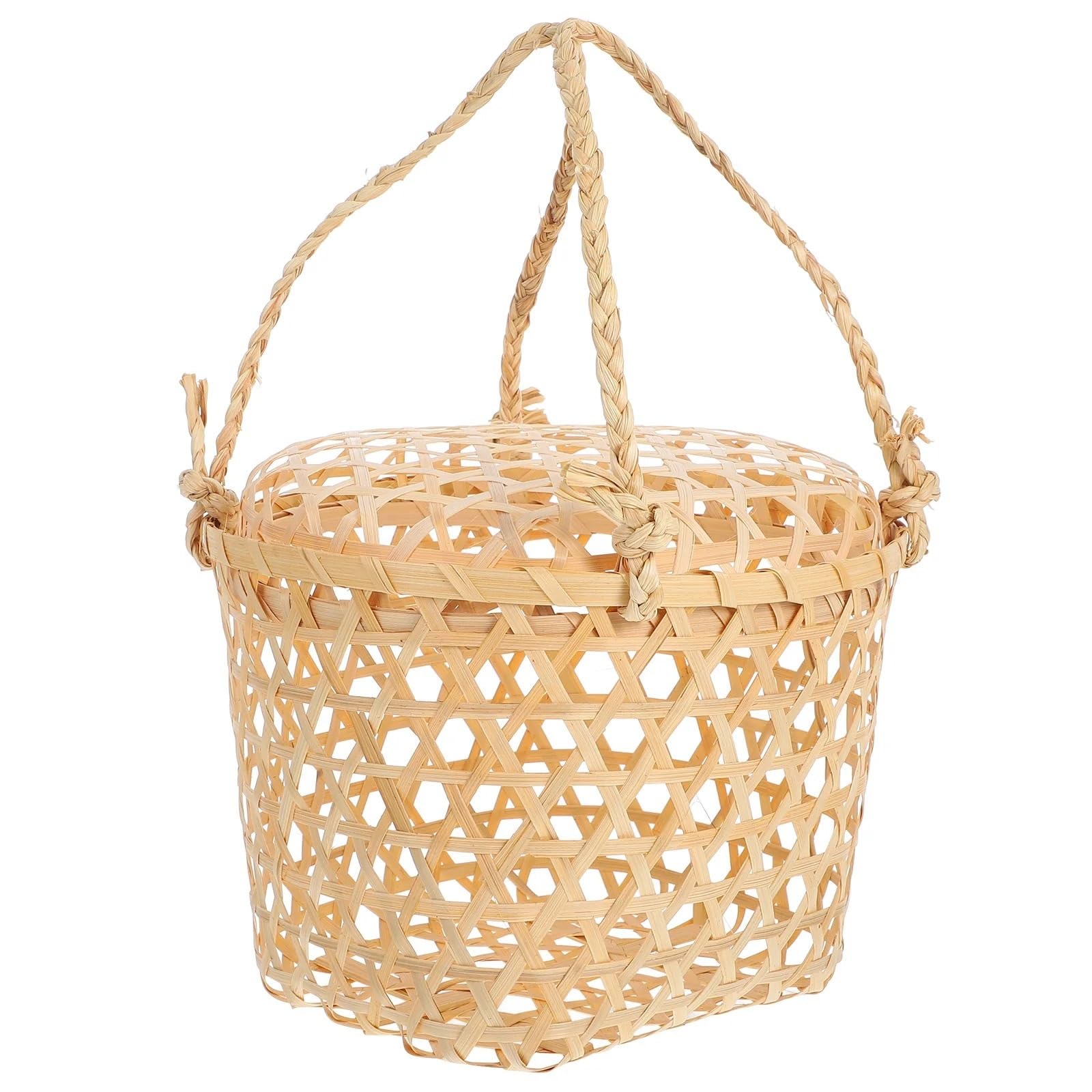 egg basket, Basket Handheld Woven Round Weaving Baskets Empty Dessert Egg Fruit Holder With Handle