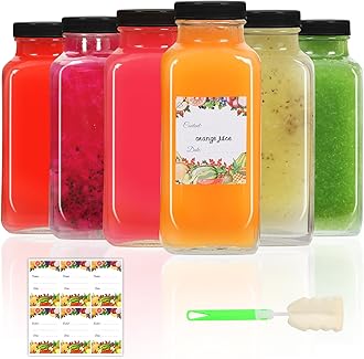 AuroTrends 16 oz Glass Bottles with Lids - 6Pack, 480ml Glass Juicing Bottles - Portable, Reusable - Set of 6